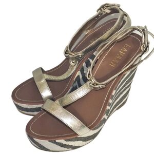 Lauren Ralph Lauren Disha Leather Platform Sandal Zebra Animal Print Womens 9.5B